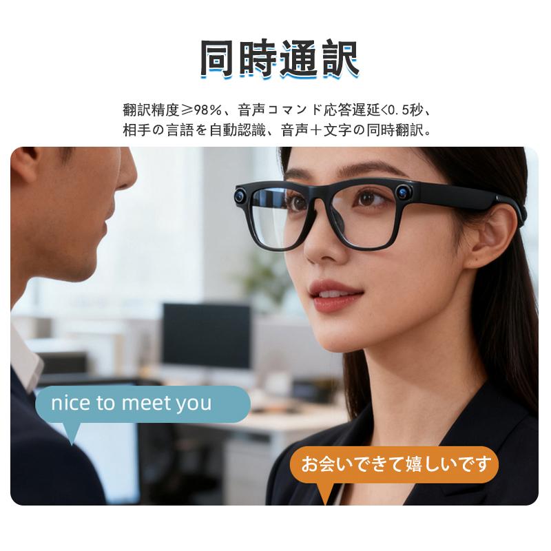 AI スマートグラス 200W 画素 カメラ内蔵 Bluetooth 通話 音声起動