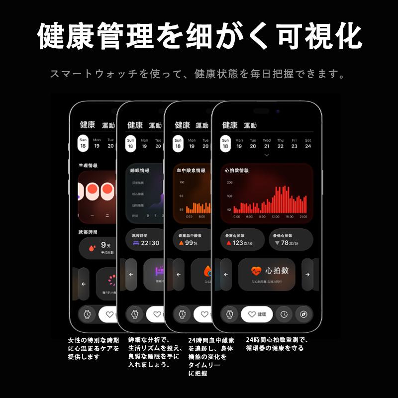 【24 時間心拍計測】1.85 インチ大画面スマートウォッチ！血中酸素・睡眠管理まで一括対応2026年新発売の画像