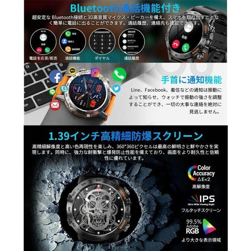 スマートウォッチ 軍用規格 日本製センサー 通話機能 血圧測定 血中酸素 心拍数 運動 Line着信通知 iPhone/Android対応 24時間健康管理 歩数計 音楽 天気 爆買の画像