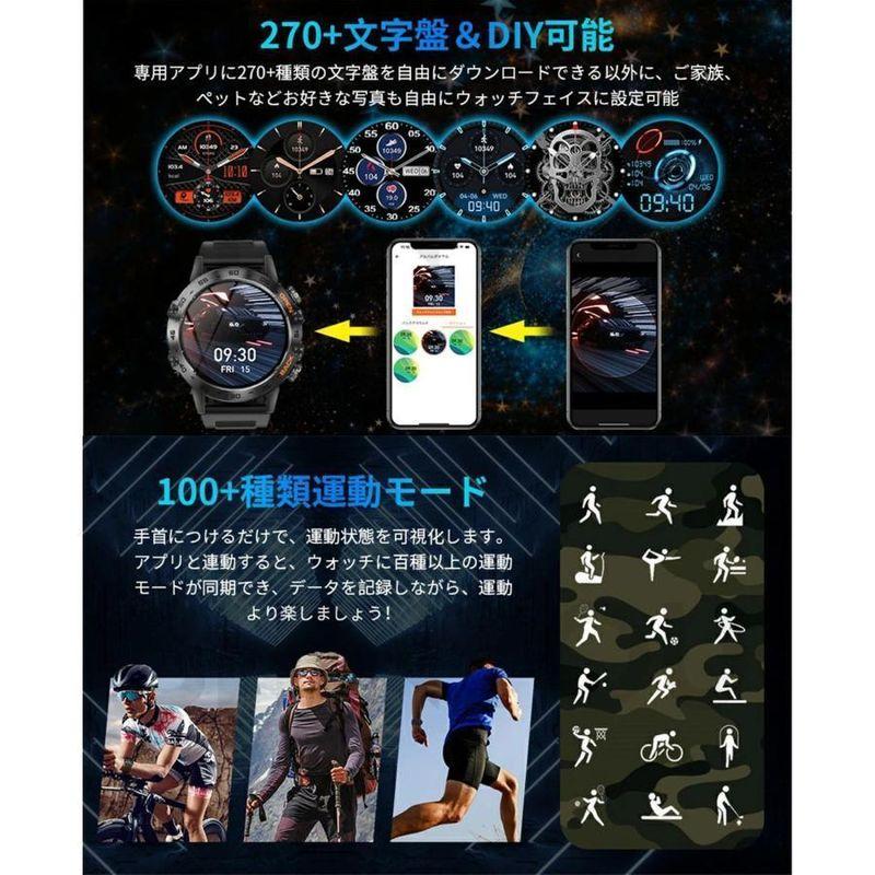 スマートウォッチ 軍用規格 日本製センサー 通話機能 血圧測定 血中酸素 心拍数 運動 Line着信通知 iPhone/Android対応 24時間健康管理 歩数計 音楽 天気 爆買の画像