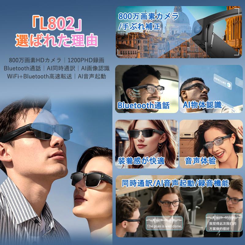 L802 AI スマートグラス 800 万画素撮影 WiFi リアルタイム翻訳