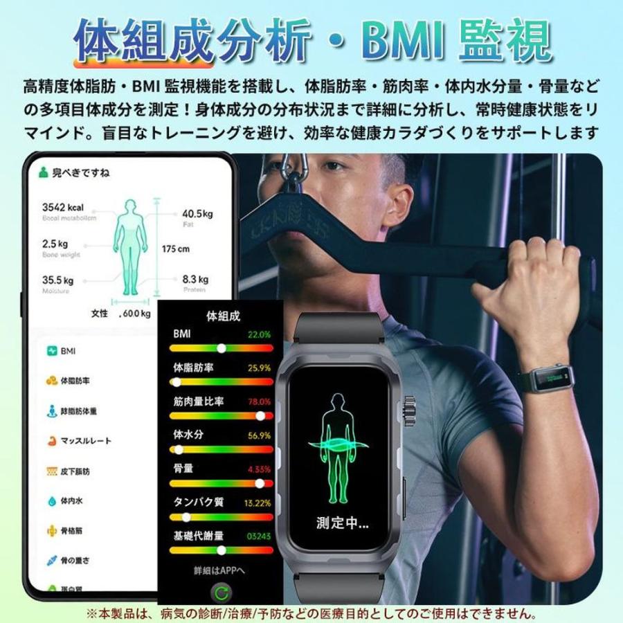スマートウォッチ Line通知 血圧測定 心拍数 日本製センサー 心電図 呼吸率 24H健康管理 体脂肪BMI 尿酸血中脂質 運動 血中酸素 女性生理管理 体温 音楽再生の画像