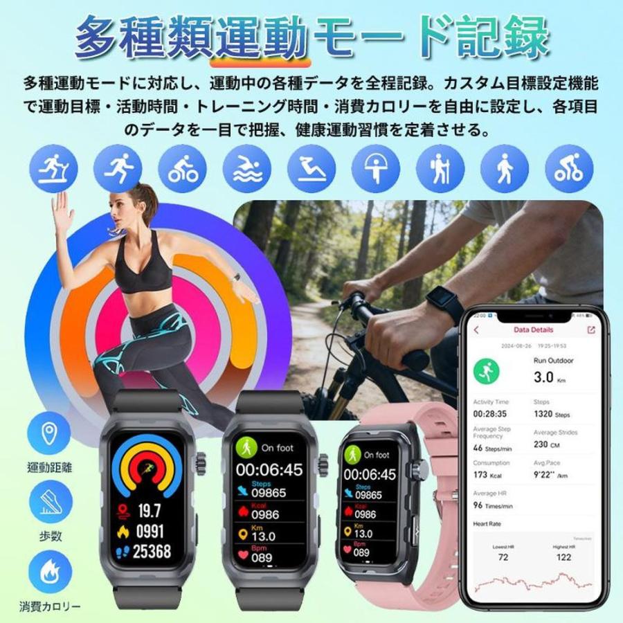 スマートウォッチ Line通知 血圧測定 心拍数 日本製センサー 心電図 呼吸率 24H健康管理 体脂肪BMI 尿酸血中脂質 運動 血中酸素 女性生理管理 体温 音楽再生の画像