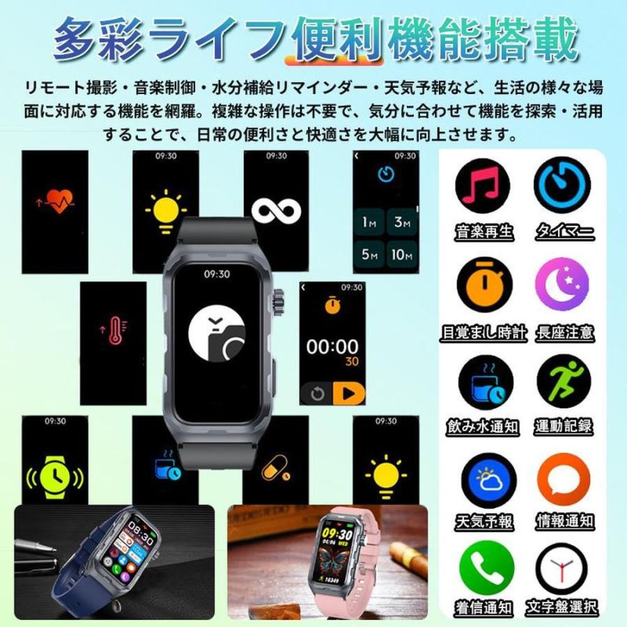 スマートウォッチ Line通知 血圧測定 心拍数 日本製センサー 心電図 呼吸率 24H健康管理 体脂肪BMI 尿酸血中脂質 運動 血中酸素 女性生理管理 体温 音楽再生の画像