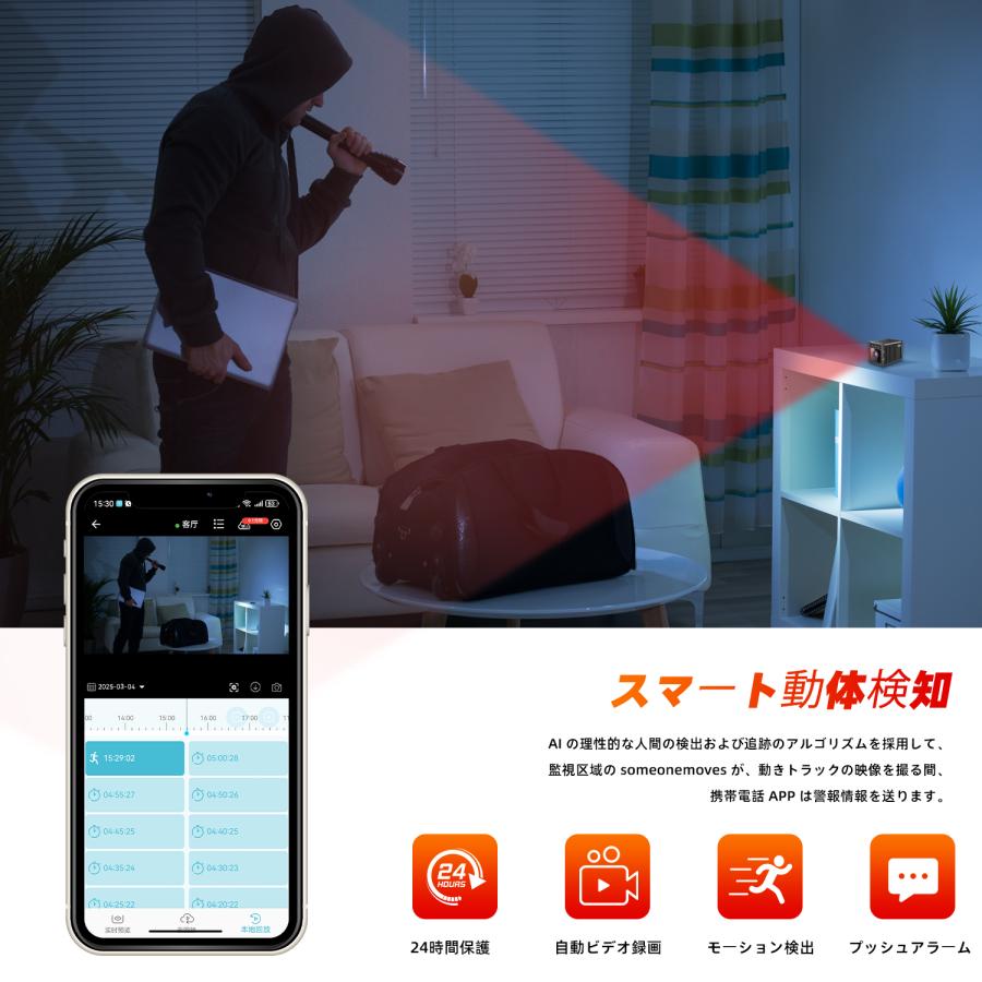 防犯カメラ 小型 1080P HD WiFi 屋内 赤外線暗視 動体検知 双方向通話