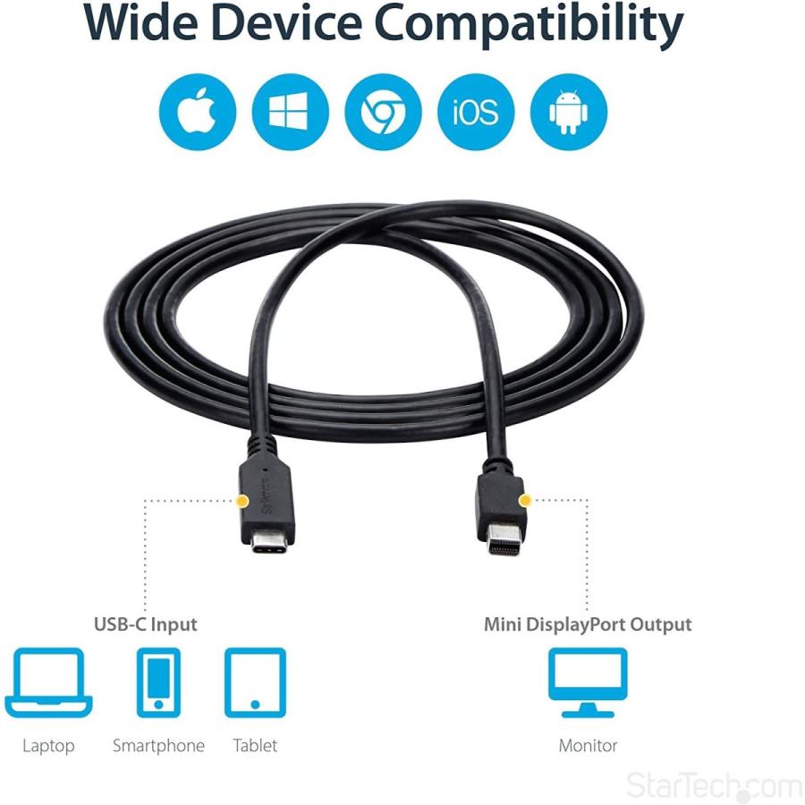 StarTech.com USB-C - Mini DisplayPortケーブル 1.8m 4K/60Hz ブラック CDP2MDPMM6  人気新品入荷