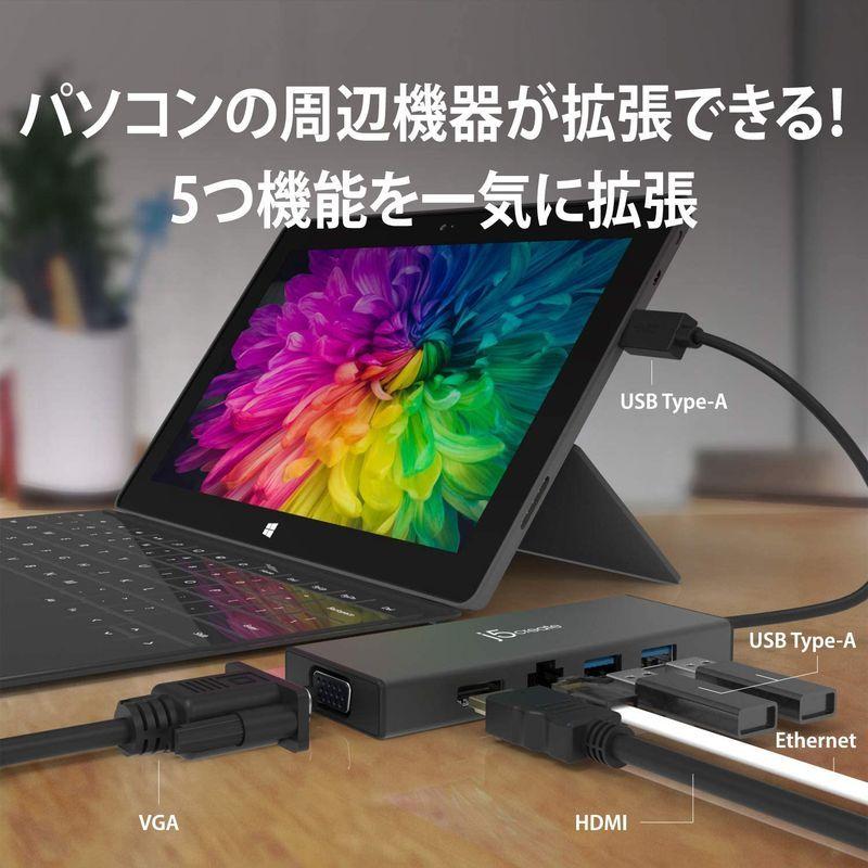 【メール便】 j5 create USB 3.0 5in1 デュアルモニタ ミニドック マルチ ハブ ブラック USB3.0x2， HDMI， VGA， 【CE1751631910】(9409円)