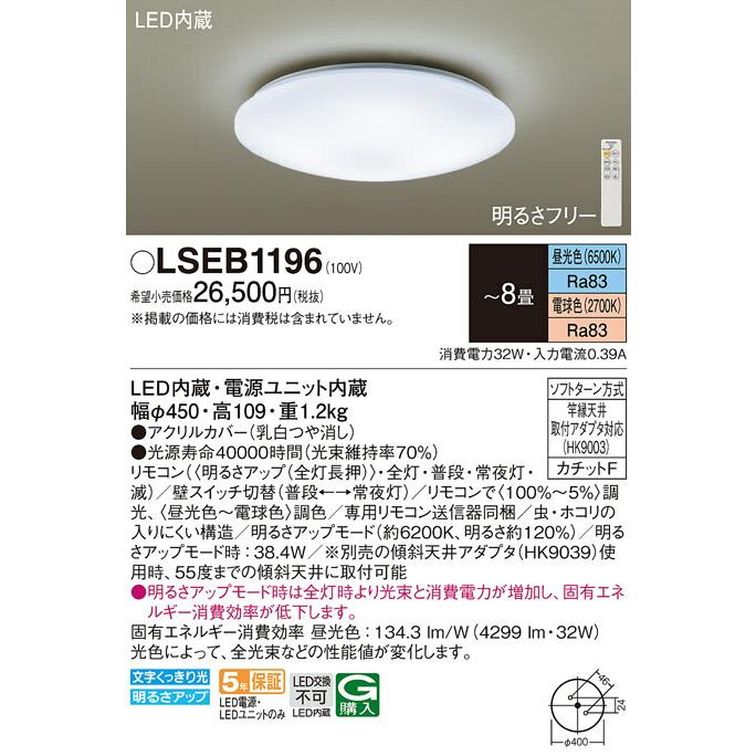 Panasonic [法人限定][即納在庫有り] LSEB1196 パナソニック 天井直付 