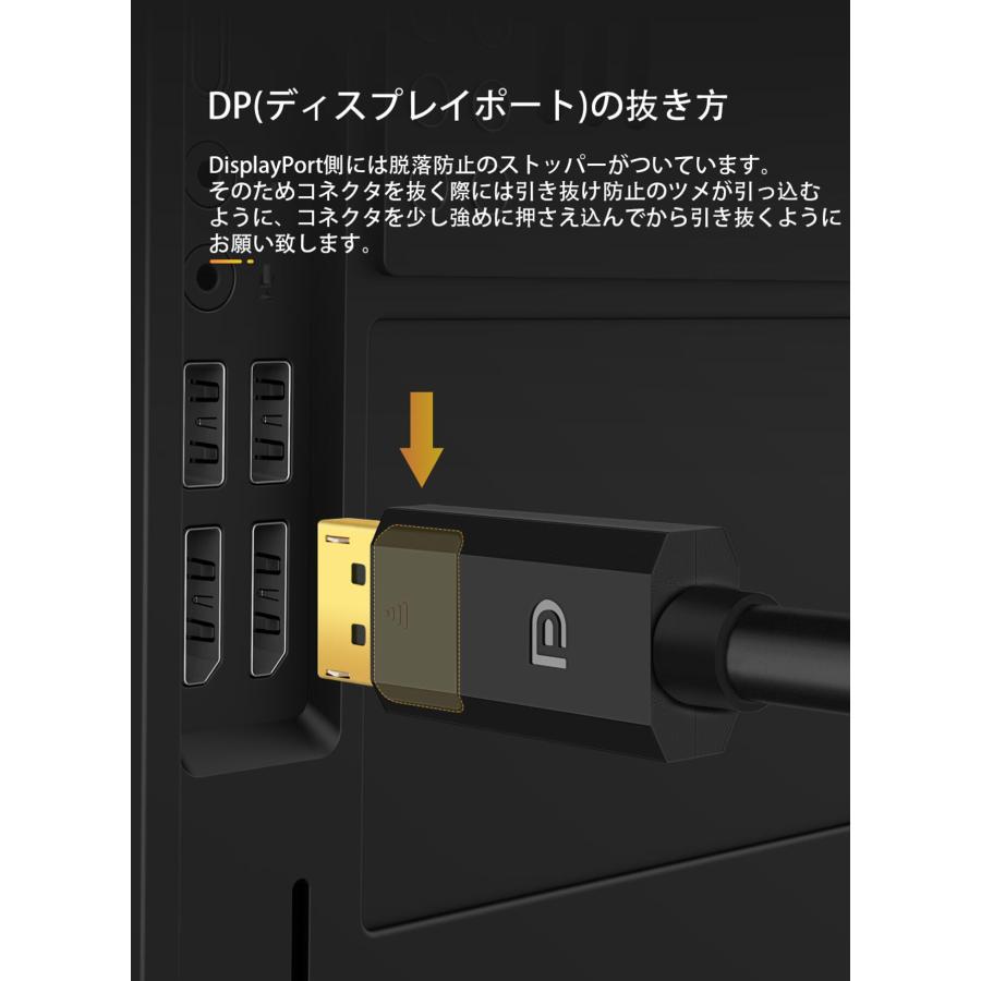 Displayport ディスプレイポート ケーブル オス-オス ブラック 4K 3840 x 2160 / 60Hz DP1.2規格 2m ...
