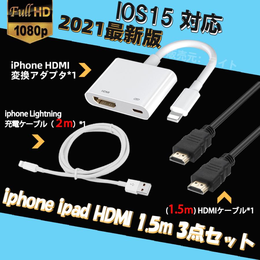 iPhone iPad HDMI 変換ケーブル USB給電 アイフォン TV