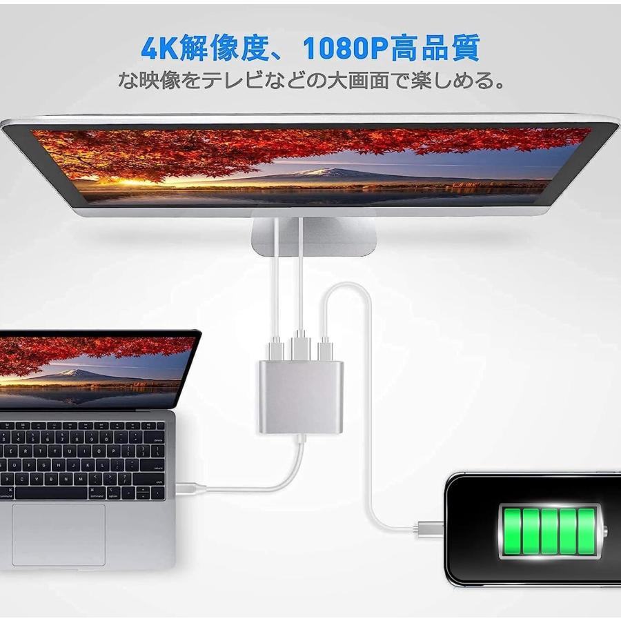 Type-C 変換アダプター HDMI 3in1 タイプC 4K apple Mac Windows switch テレビ出力 hdmiポートUSBC  USB  PD充電 変換ケーブル ipad pro iphone15｜light-pc｜15