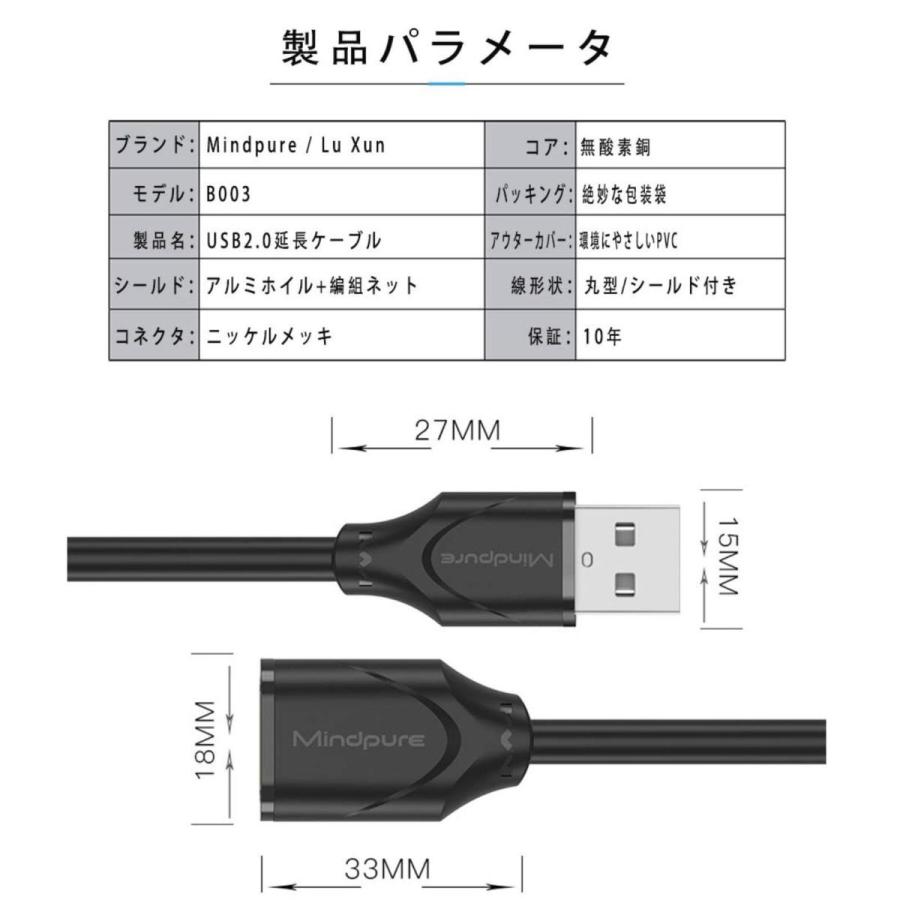 USB2.0 延長ケーブル USB延長コネクタ 延長コード USB Aオス-USB　Aメス USBプラグ 1.5ｍ/2ｍ/3ｍ　延長 ケーブル 　オス-メス |  | 06