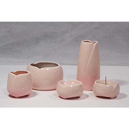 やわらぎ 佛具5点セット 中 さくら (香炉、湯呑、ローソク立、仏器