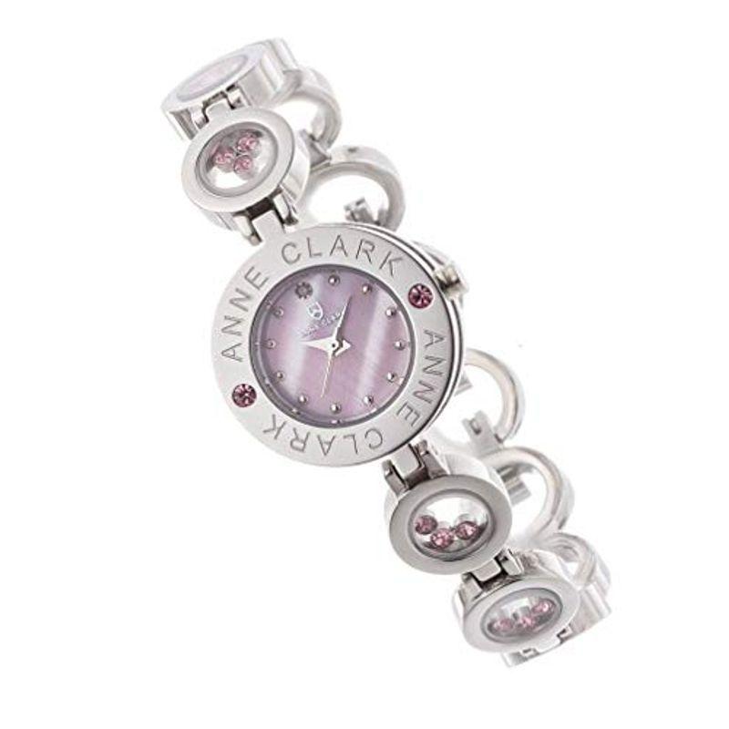 【即発送可能】 ANNE ムービングスト お肌に優しいオールステインレス素材 ダイヤモンド 天然ダイヤ 天然ピンクシェル文字盤 レディース腕時計 CLARK 腕時計