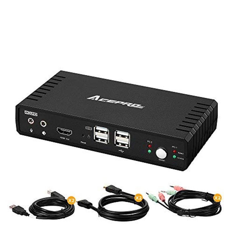AceProAV 2ポートHDMI KVMスイッチ(4K@30Hz画質対応) PCパソコン切替器 2つUSB2.0ハブ 2つPC(HDMI