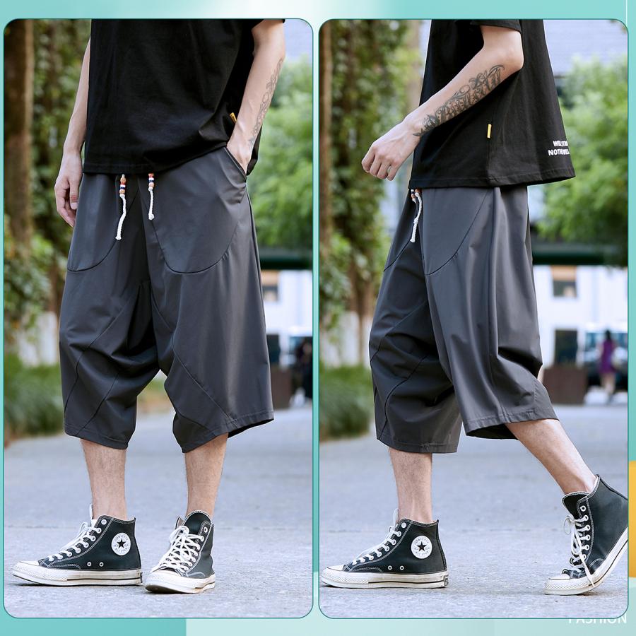 接触冷感 サルエルパンツ メンズ カジュアル 七分丈 大きいサイズ