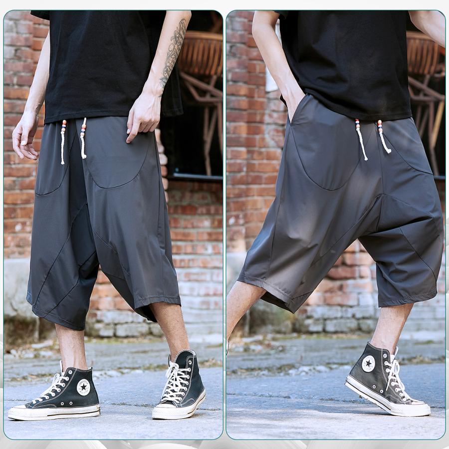 接触冷感 サルエルパンツ メンズ カジュアル 七分丈 大きいサイズ