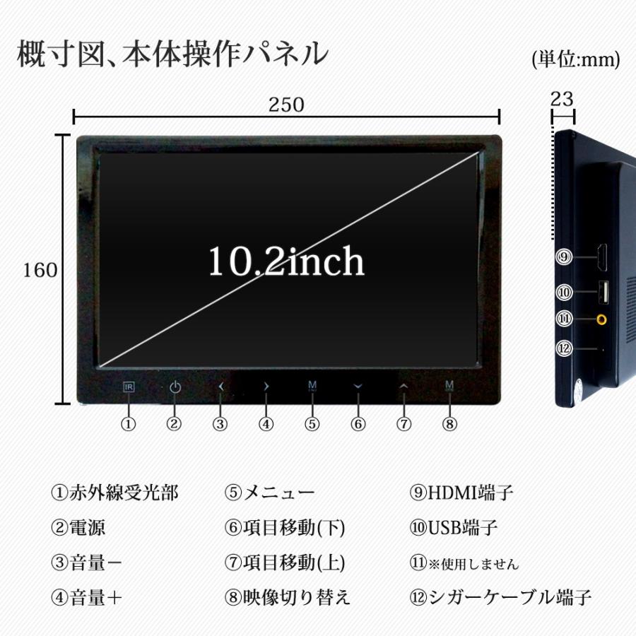 バックカメラ オンダッシュモニター セット ミラーブラケット 10インチ