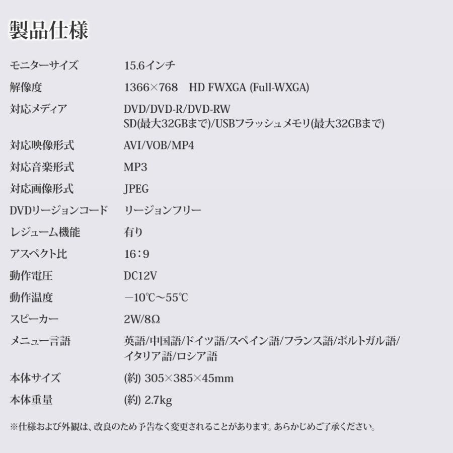 フリップダウンモニター 15.6インチ DVDプレーヤー FM HDMI 高画質