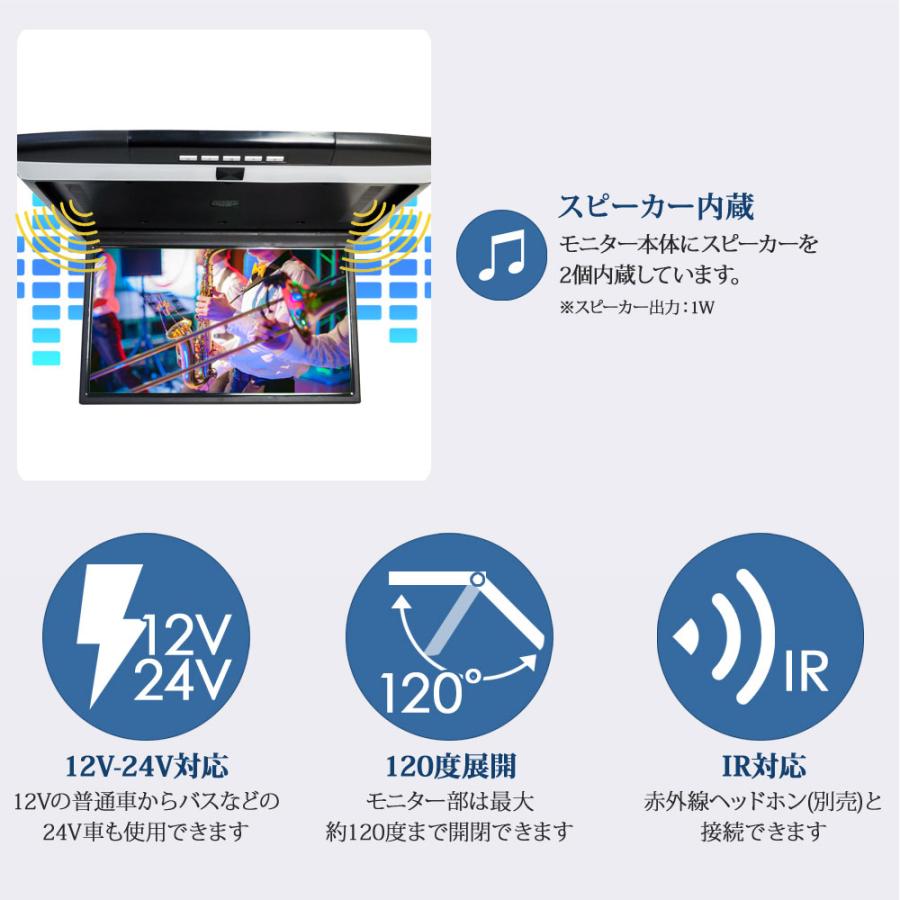 フリップダウンモニター 17.3インチ 大型 薄型 高画質 フルHD ワイド
