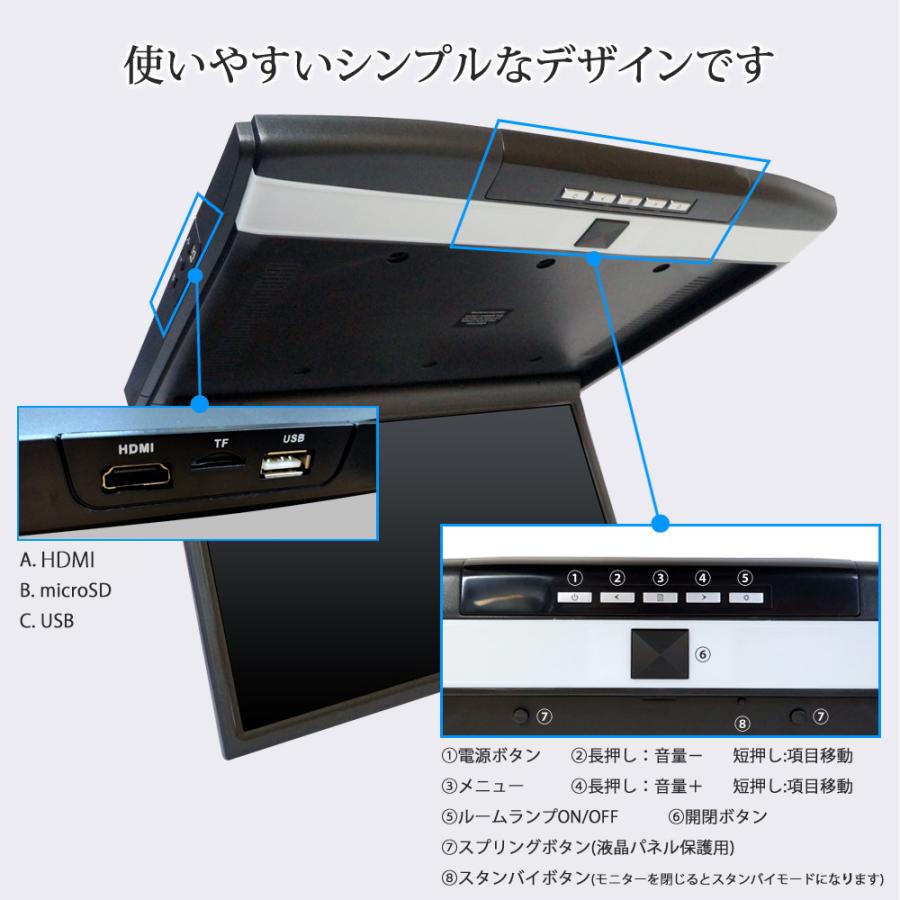 フリップダウンモニター 17.3インチ 大型 薄型 高画質 フルHD ワイド