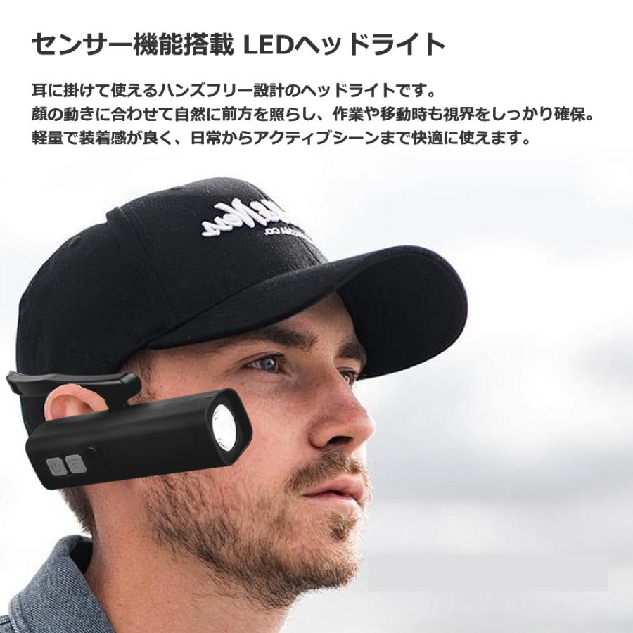 ヘッドライト led 耳掛け式 充電式 釣り 防水 明るい タイプC ランニング 軽量 作業灯 防災 災害 usb センサー アウトドア K1010 |  | 02