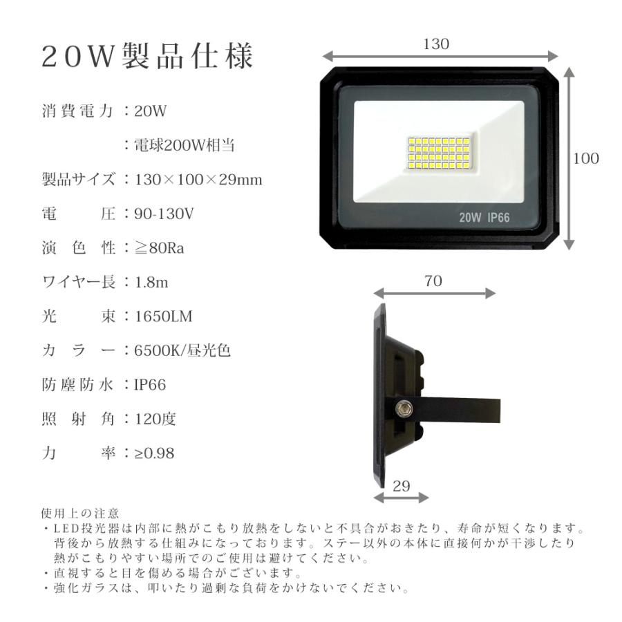 LED 投光器 薄型 20W 200W相当 1650LM 昼光色 投光器 led 防水 作業灯 IP66 屋内 屋外 看板灯 1.8m  送無 TKZ020｜lightingworld｜03