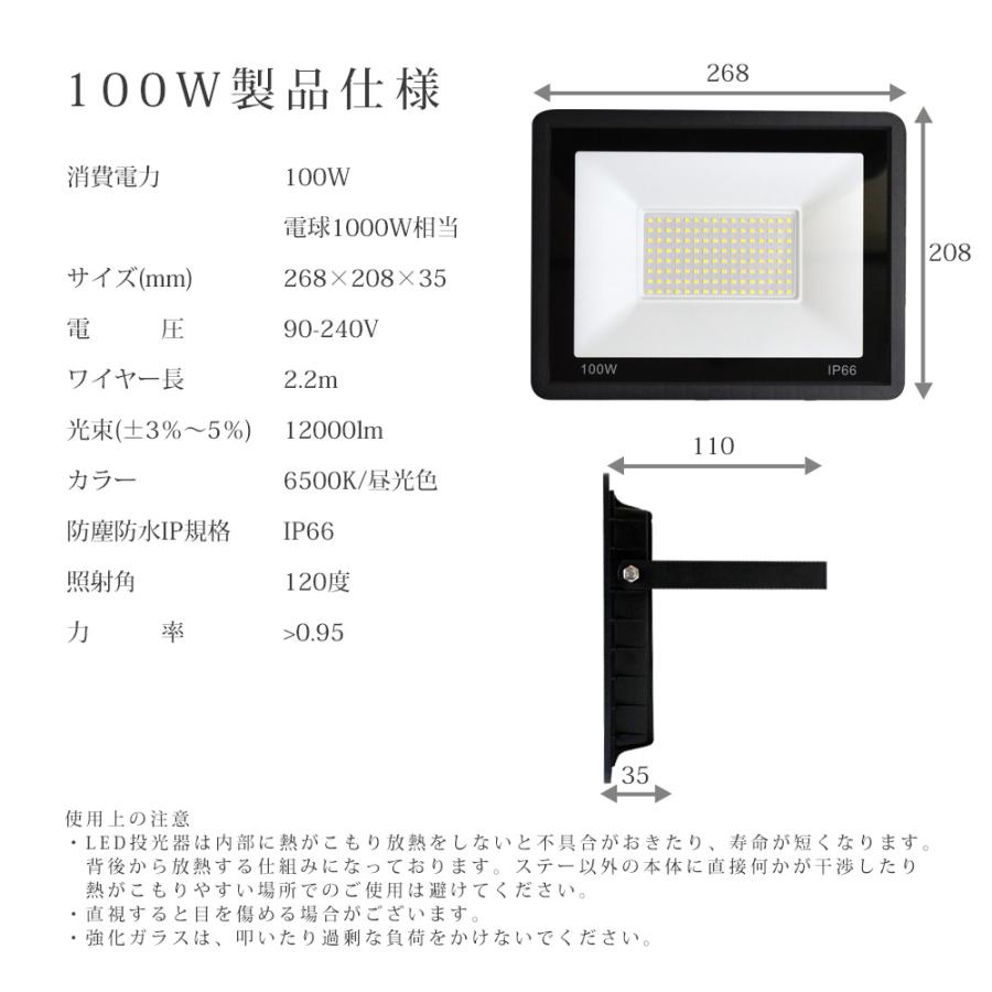 LED 投光器 薄型 100W 1000W相当 12000LM 昼光色 led 防水 作業灯 IP66