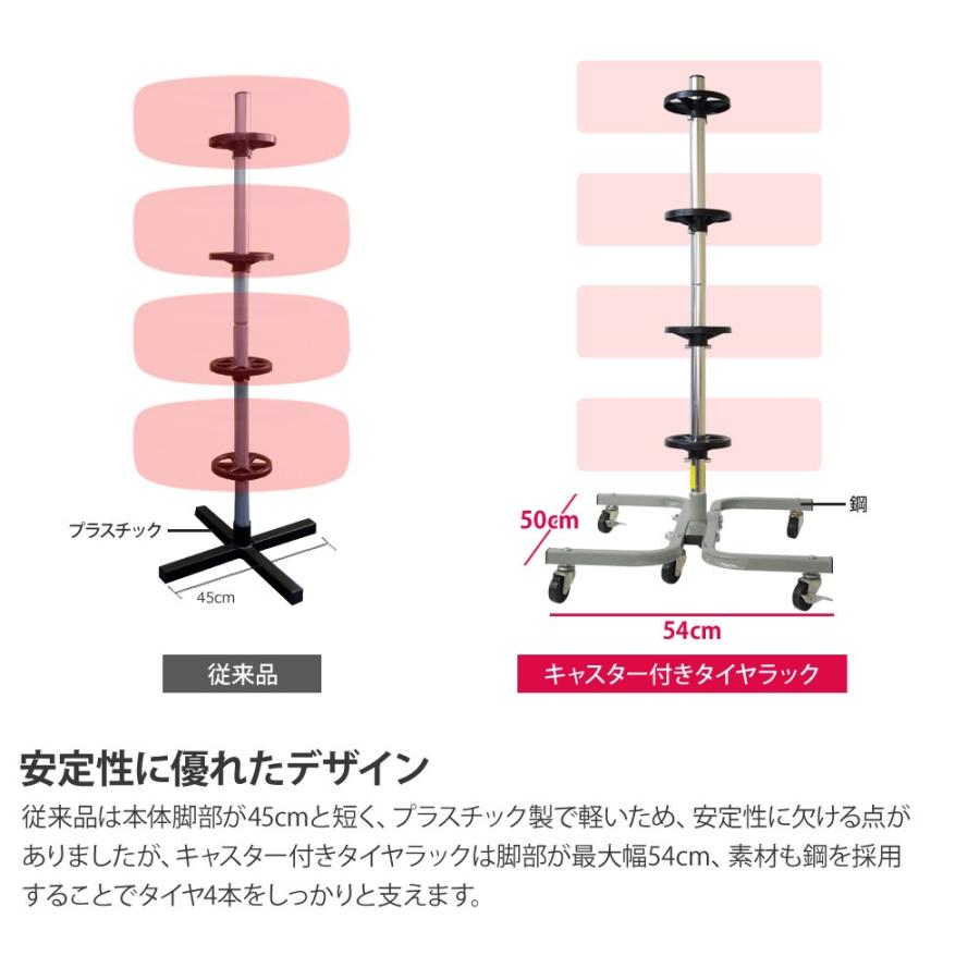タイヤラック スリム 縦型 タワー型 カバー付 キャスター6個付 4本