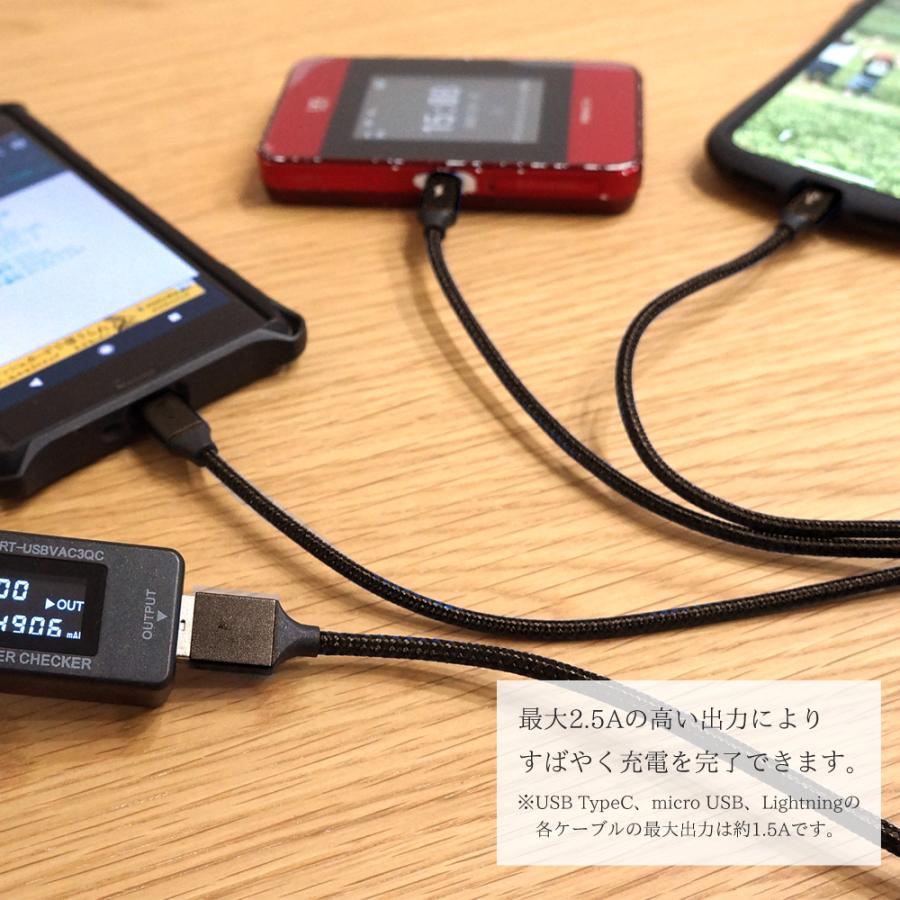 iPhone Android 両用 急速充電ケーブル lightning & Type-C 1m micro