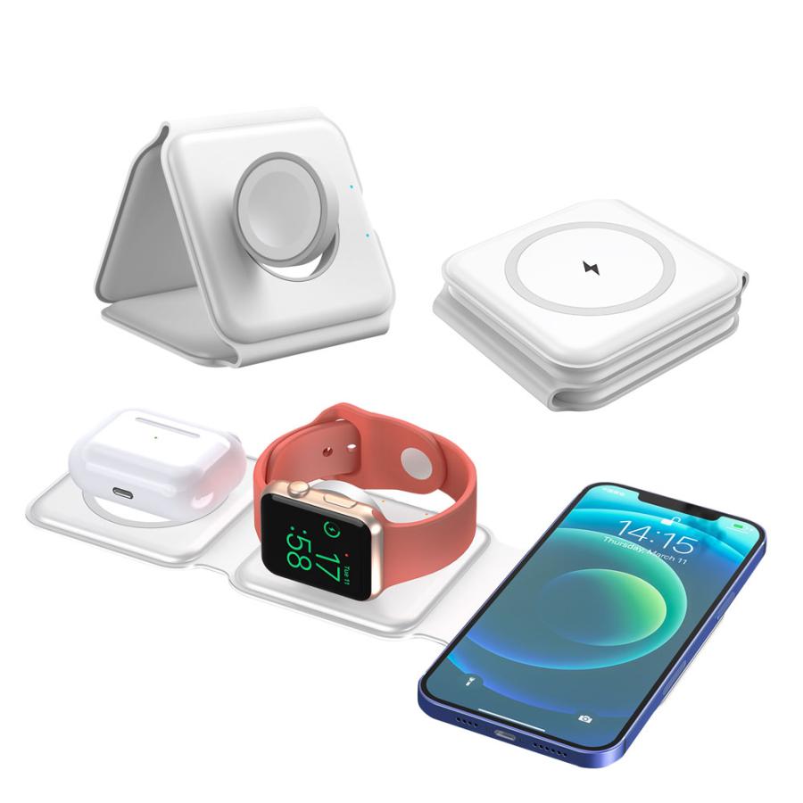 3in1 ワイヤレス充電器 置くだけ充電 持ち運び magsafe 急速充電 15W applewatch充電器 iphone airpods 同時充電 Android 送無 XCA294｜lightingworld｜13