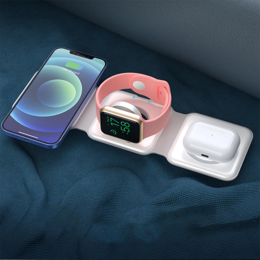 3in1 ワイヤレス充電器 置くだけ充電 持ち運び magsafe 急速充電 15W