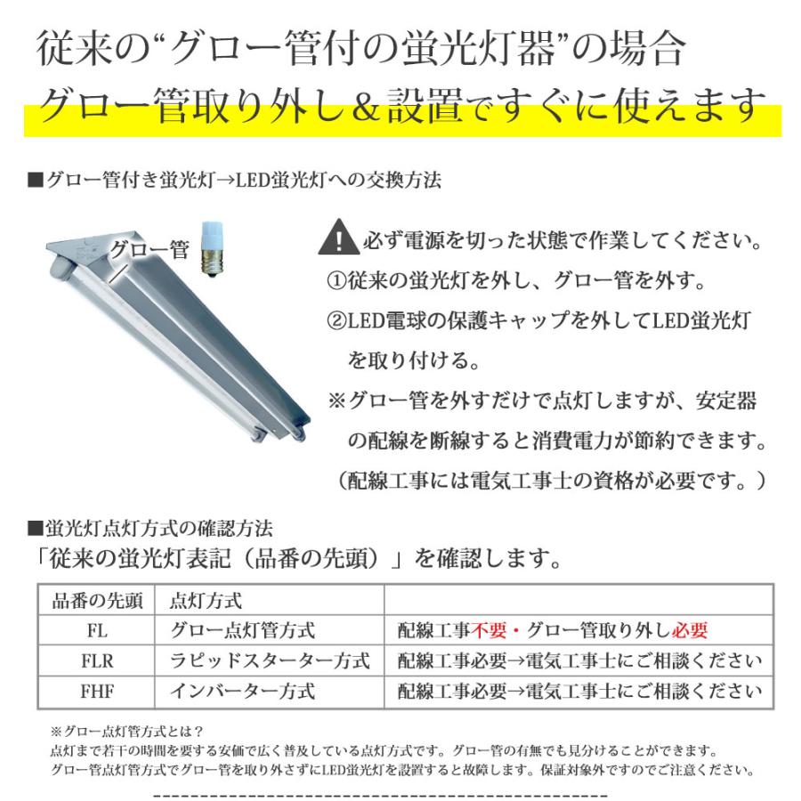 led蛍光灯 40W形 1本 直管 120cm 2200LM 昼光色 6500K T8 グロー式工事