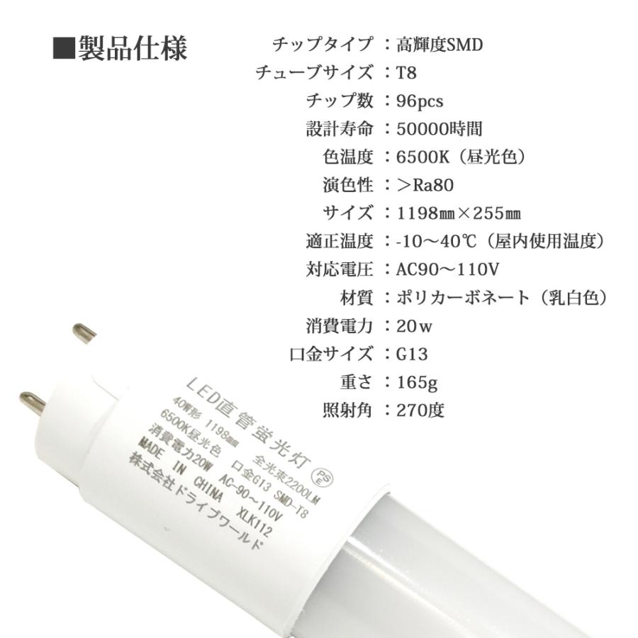 led蛍光灯 40W形 4本セット 直管 120cm 2200LM 昼光色 6500K T8 グロー