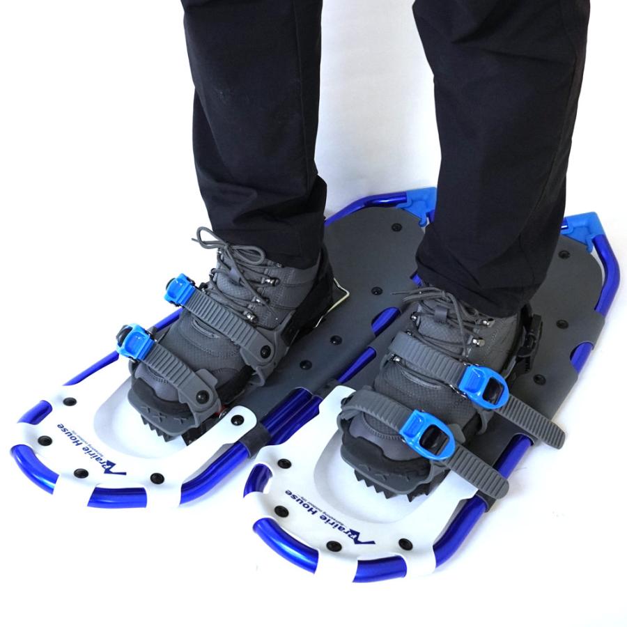 feet スノーシュー 青 収納バッグ付き Prairie House スノーシュー リフター付き 25インチ アルミ製 軽量
