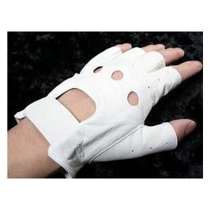 ムーンクロス 手袋 メンズ 両手付 バイカー ミュージシャン フィンガーレス レザーグローブ 牛革 半指 ドラバーグローブ 指切り 白 87 以上節約