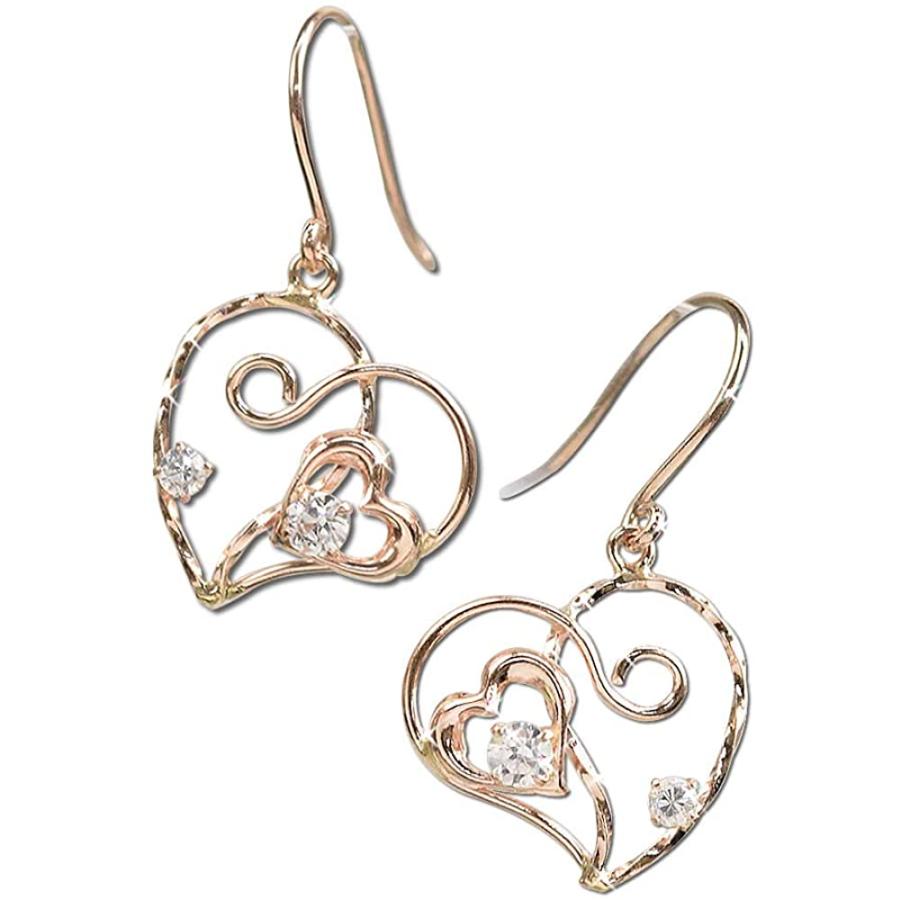 100 の保証 四葉のクローバー 揺れる ピアス ピンクゴールド 10金 フックピアス 10k K10 Pg ハート フレーム ピアス Cz レディース 女 安いそれに目立つ Www Ladislexia Net