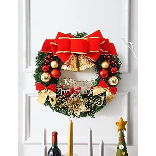 クリスマス 多様な リース 40cm ドア飾り リング 籐 玄関飾り ドアリース 壁飾り 屋内屋外 リボン オーナメント パーティ飾り