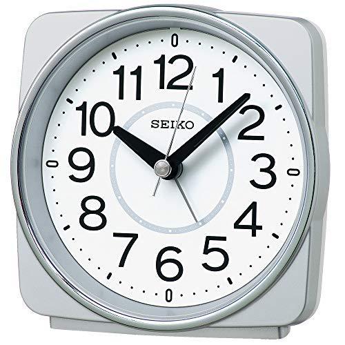 セイコークロック 置き時計 銀色メタリック 本体サイズ:10.8×11.0×6.0cm 目覚まし時計 電波 アナログ KR335S