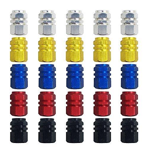 25本のバルブステムキャップ Finegoodアルミニウム合金タイヤバルブ車 バイク トラック 自転車用のダストキャップ 空気漏れを防ぐため お買い得品