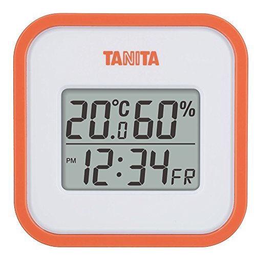 タニタ 温湿度計 温度 湿度 デジタル 壁掛け 時計付き 卓上 マグネット オレンジ TT-558 OR