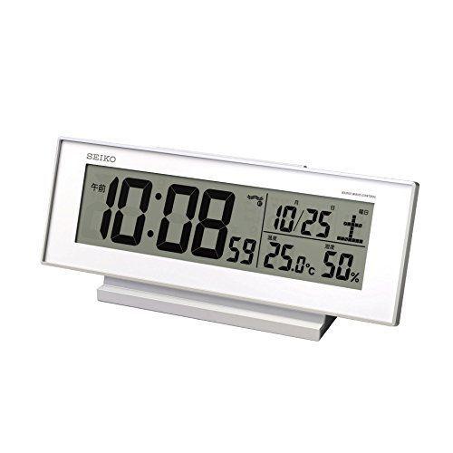 想像を超えてのセイコー クロック 目覚まし時計 常時点灯 電波 デジタル カレンダー 温度 湿度 表示 夜でも見える 白 SQ762W SEIKO