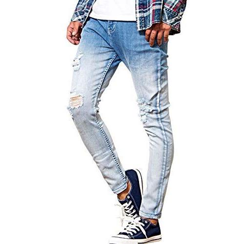 国際ブランド キャバリア Cavaria メンズ デニムパンツ ジーンズ ジーパン スキニー スリム ダメージ アンクル丈 46 L Bleach ブ 上質で快適 Atempletonphoto Com