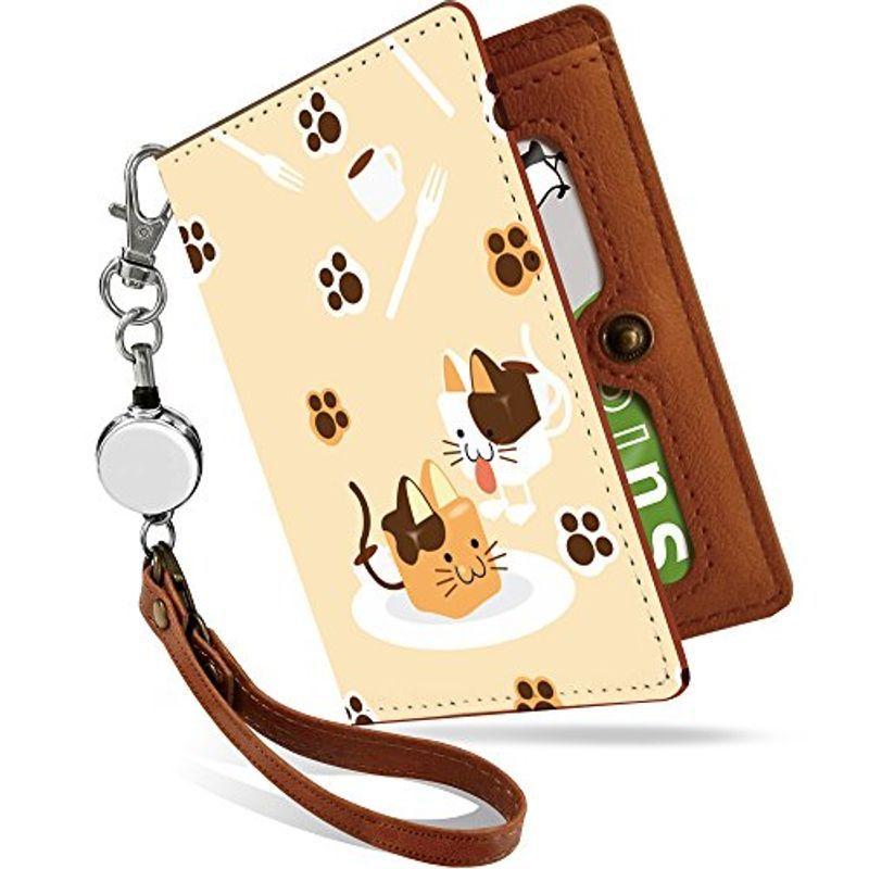 パスケース 定期入れ リール付き かわいい キューブ ネコ カフェ キャラ イラスト 二つ折り 中がみえない おしゃれ レディース 動物 ア 卸し売り購入