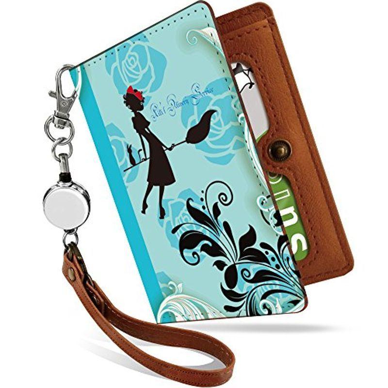 パスケース 定期入れ リール付き かわいい 魔女宅 水 イラスト キャラ 二つ折り 中がみえない おしゃれ レディース キキ ジジ 青 魔女 多様な