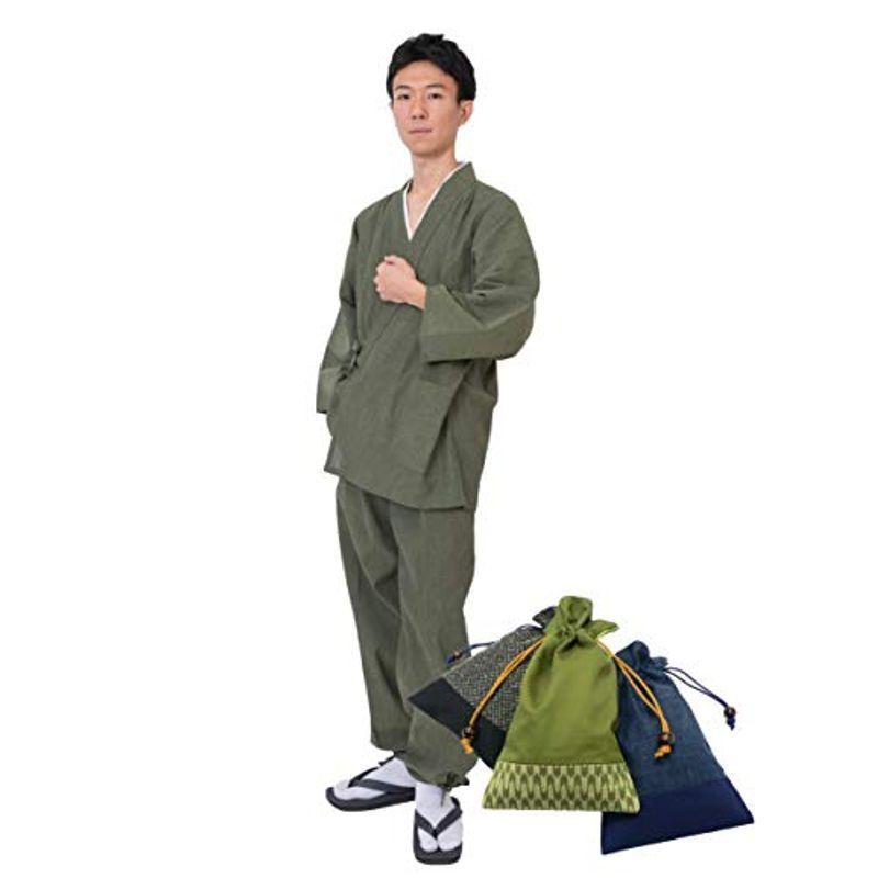 メンズファッション プレゼント サプライズ 日本製アイスコットン近江ちぢみ作務衣 和粋庵特製巾着付き L No3 グリーン 55nnyqnvif Wrestlesquare Com