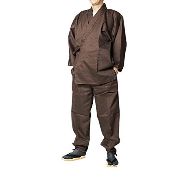日本製綾織り作務衣（さむえ）-綿100％ 13色 (ＬＬ, 濃茶)