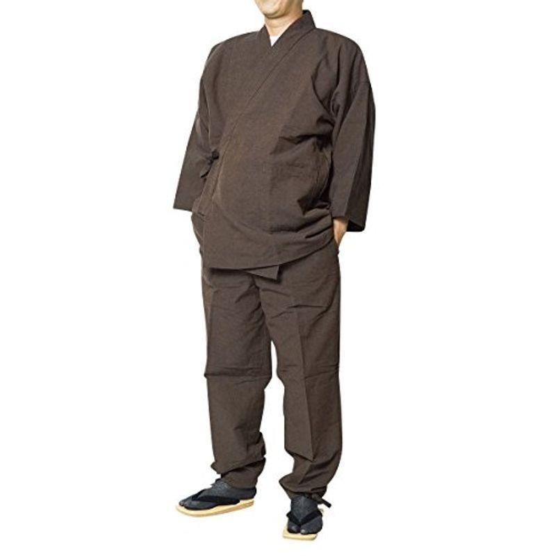激安挑戦中日本製-裏地スエード作務衣（さむえ）-綿100％ (Ｍ, 焦茶)