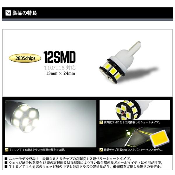 T10 / T16 LED バルブ ポジション / ナンバー灯 にも使えるコンパクトサイズ ウェッジ球 12連 2835SMD ホワイト / 白 送料無料｜lightning｜02