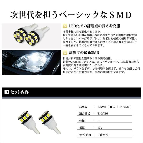 T10 / T16 LED バルブ ポジション / ナンバー灯 にも使えるコンパクトサイズ ウェッジ球 12連 2835SMD ホワイト / 白 送料無料｜lightning｜03